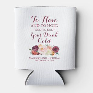 Fall Flower Wedding Can Coolers Orange Pink Maroon