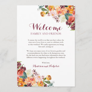 Fall Flower Wedding Hotel Welcome Cards, Orange Program
