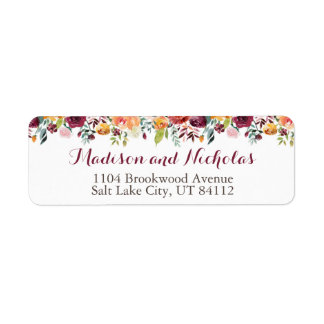 Fall Flower Wedding Return Address Label, Orange