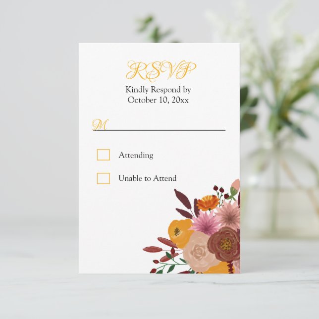 Fall Flower White RSVP no food option Response  (Standing Front)
