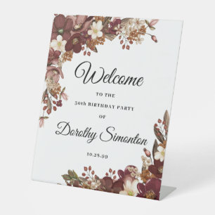Fall Flowers 30th Birthday Party Welcome Pedestal Sign