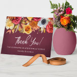 Fall Flowers 40th Birthday Folded Thank You Card<br><div class="desc">Elegant burgundy thank you card has a lush border of fall flowers across the top. Burnt orange, bright red, golden yellow and a pop of white. Thank you is written in a bright why trendy script. Two lines of text below let you customize your message. Of course there is room...</div>