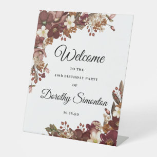 Fall Flowers 40th Birthday Party Welcome Pedestal Sign