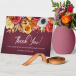 Fall Flowers 80th Birthday Folded Thank You Card<br><div class="desc">Elegant burgundy thank you card has a lush border of fall flowers across the top. Burnt orange, bright red, golden yellow and a pop of white. Thank you is written in a bright why trendy script. Two lines of text below let you customize your message. Of course there is room...</div>