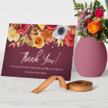 Fall Flowers 90th Birthday Folded Thank You Card<br><div class="desc">Elegant burgundy thank you card has a lush border of fall flowers across the top. Burnt orange, bright red, golden yellow and a pop of white. Thank you is written in a bright why trendy script. Two lines of text below let you customize your message. Of course there is room...</div>