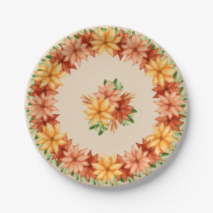 Fall Flowers and Leaves Paper Plate
