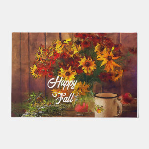 Fall flowers and mug with customizable text doormat