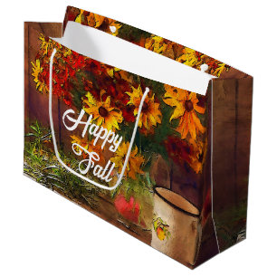 Fall flowers and mug with customizable text large gift bag