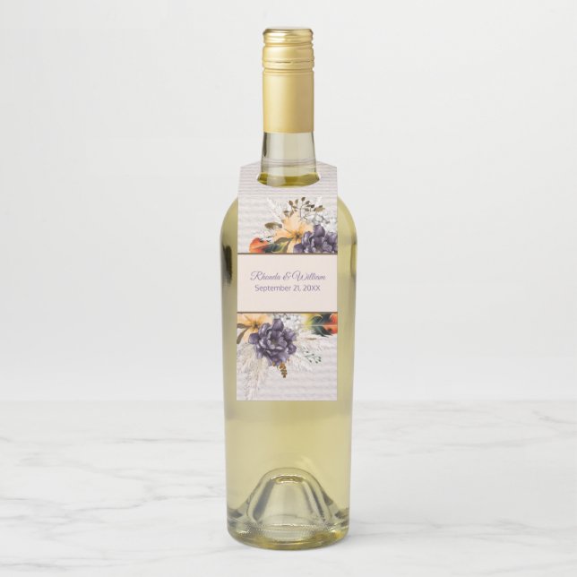 Fall Flowers and Pampas Grass Wedding Bottle Tag (On Bottle)