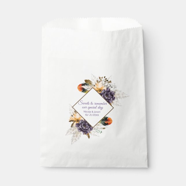 Fall Flowers and Pampas Grass Wedding Favour Bag (Front)