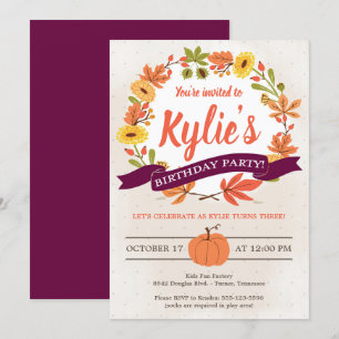 Fall Flowers and Pumpkin Birthday Party Invitation