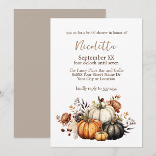 Fall Flowers and Pumpkins Watercolor Autumn Invitation