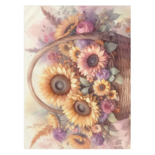 Fall flowers and sunflowers watercolor pastels tablecloth