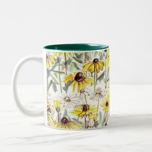 Fall Flowers Black Eyed Susans Housewarming Two-Tone Coffee Mug (Left)