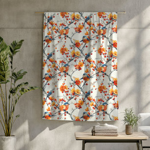 Fall Flowers Blanket with Colourful Birds in Fligh