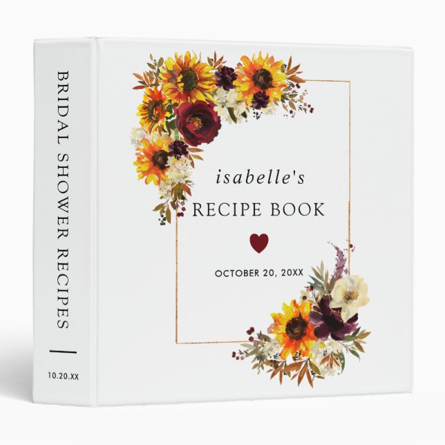 Fall Flowers Bridal Shower Recipe Binder (Front/Spine)