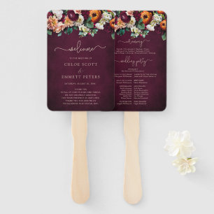 Fall Flowers Burgundy Wedding Ceremony Program Han Hand Fan