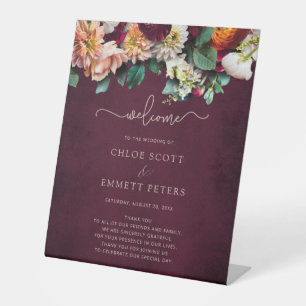Fall Flowers Burgundy Wedding Ceremony Program Pedestal Sign