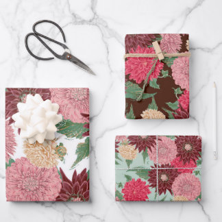 Fall Flowers Dahlien Wrapping Paper Sheet