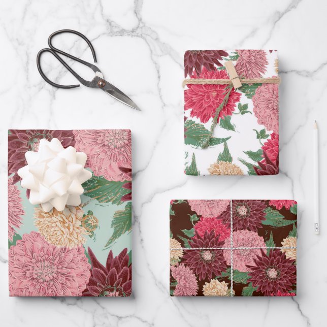 Fall Flowers Dahlien Wrapping Paper Sheet (Front)
