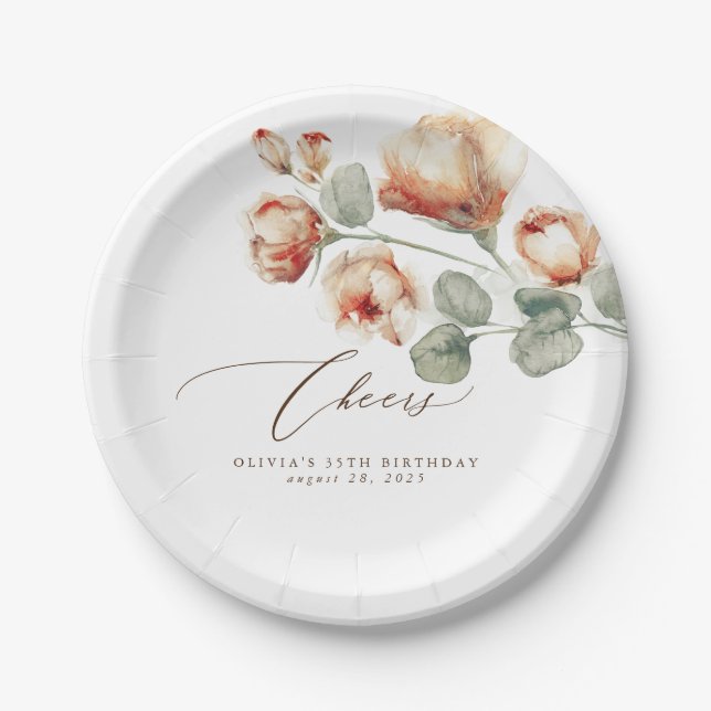 Fall Flowers Elegant Romantic Paper Plate (Front)