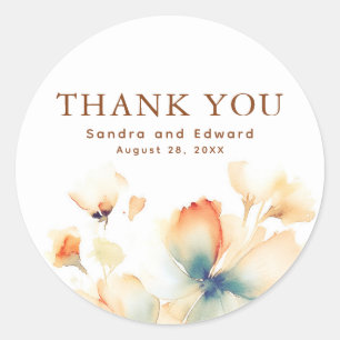 Fall Flowers Elegant Thank You Classic Round Sticker