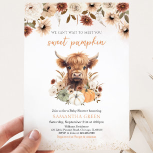 Fall Flowers Highland Cow Baby Shower Invitation