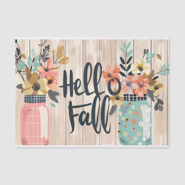 Fall Flowers in Mason Jars Decoupage Tissue Paper (Front)