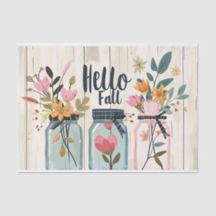 Fall Flowers in Mason Jars Decoupage Tissue Paper