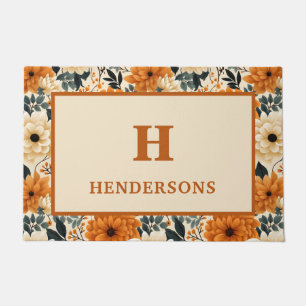 Fall Flowers Monogrammed Family Name Welcome Doormat