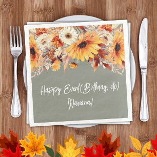 Fall Flowers on Sage Party Napkins