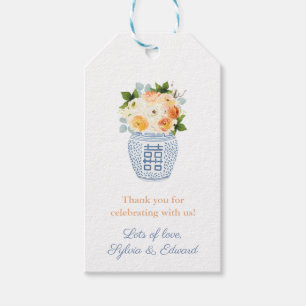 Fall Flowers Pumpkin White Greek Key Baby Shower Gift Tags