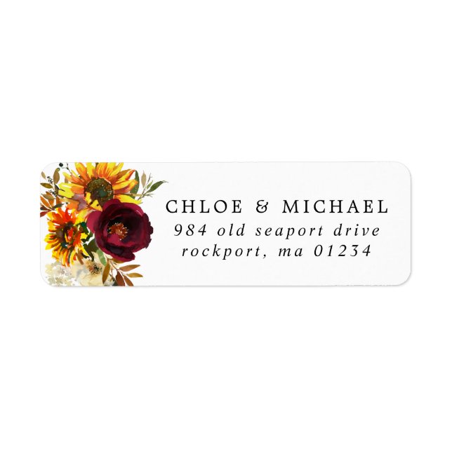 Fall Flowers Rustic Wedding Return Address Label (Front)