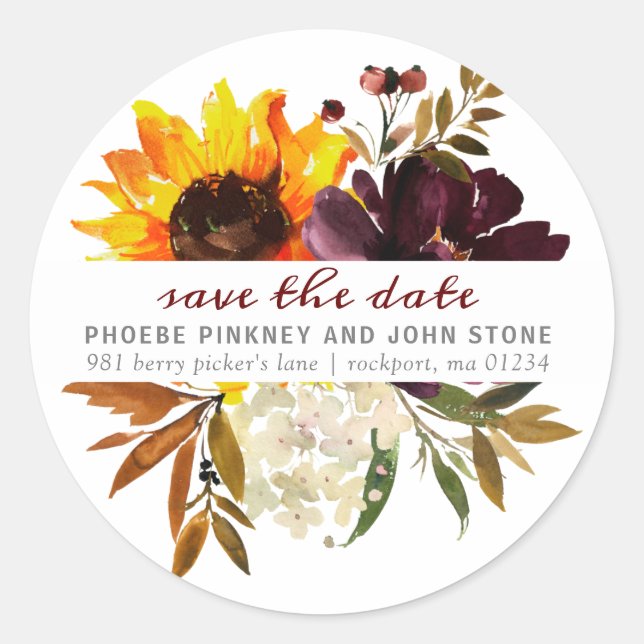 Fall Flowers Save the Date Return Address Label (Front)