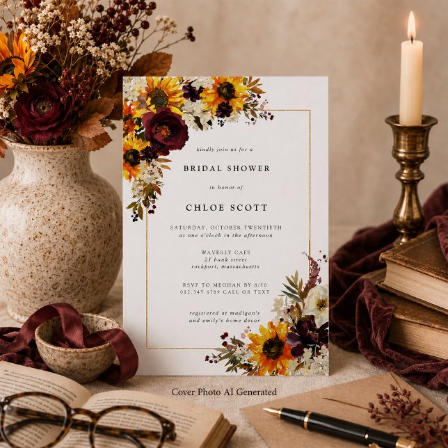 Fall Flowers Sunflower Rose Bridal Shower Invitation (Creator Uploaded)