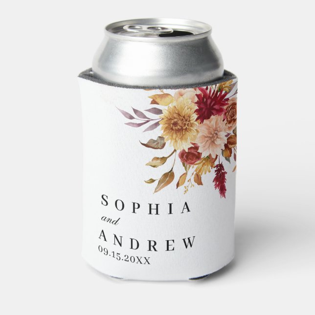 Fall Flowers Wedding Can Cooler (Can Back)