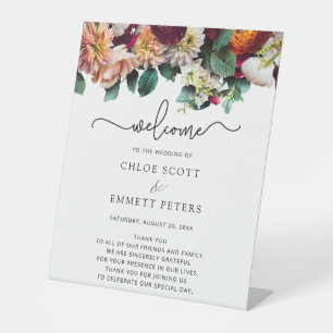 Fall Flowers Wedding Ceremony Welcome Pedestal Sign