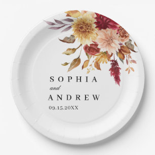 Fall Flowers Wedding Paper Plate