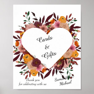 Fall Flowers Wedding White Cards & Gifts Poster