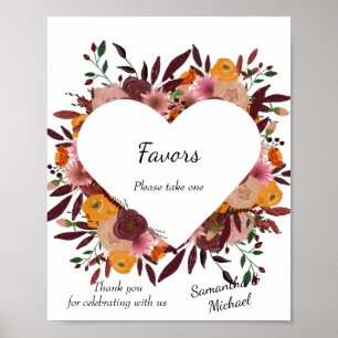 Fall Flowers Wedding White Favours Poster