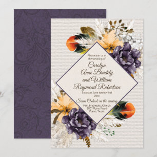 Fall Flowers with Pampas Grass and Feather Wedding Invitation