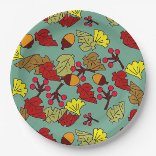 Fall Foliage, Acorns, and Berries Custom Colour Paper Plate
