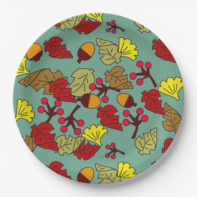 Fall Foliage, Acorns, and Berries Custom Colour Paper Plate (Front)