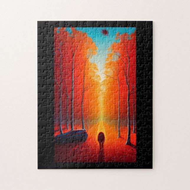 Fall foliage alien sphere orange golden leaves red jigsaw puzzle (Vertical)