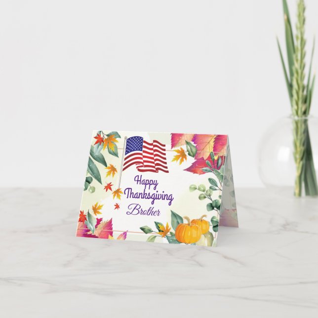 Fall Foliage and US Flag Brother Thanksgiving Holiday Card (Front)