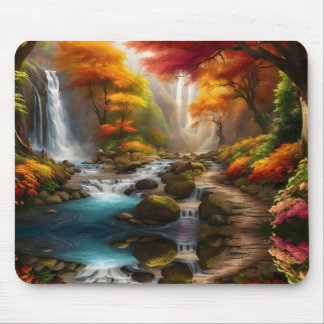 Fall foliage at the waterfall mouse pad