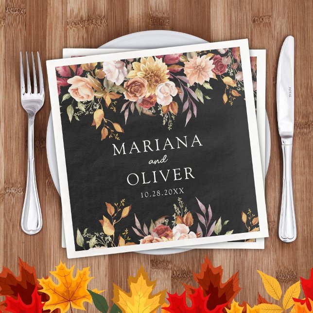 Fall Foliage Autumn Colours Black White Wedding Napkin (Creator Uploaded)