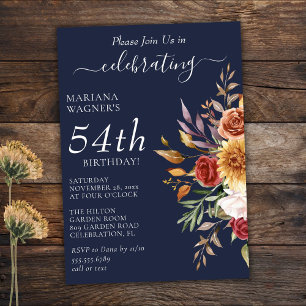 Fall Foliage Autumn Colours Navy Blue Birthday Invitation