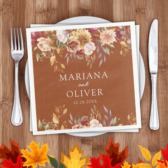 Fall Foliage Autumn Colours Terracotta Wedding Napkin (Creator Uploaded)