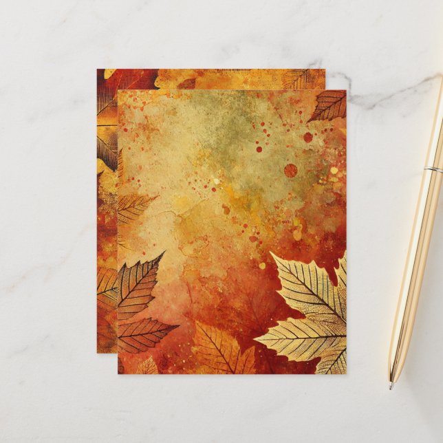 Fall Foliage Distressed Ink Scrapbook Paper (Front/Back In Situ)